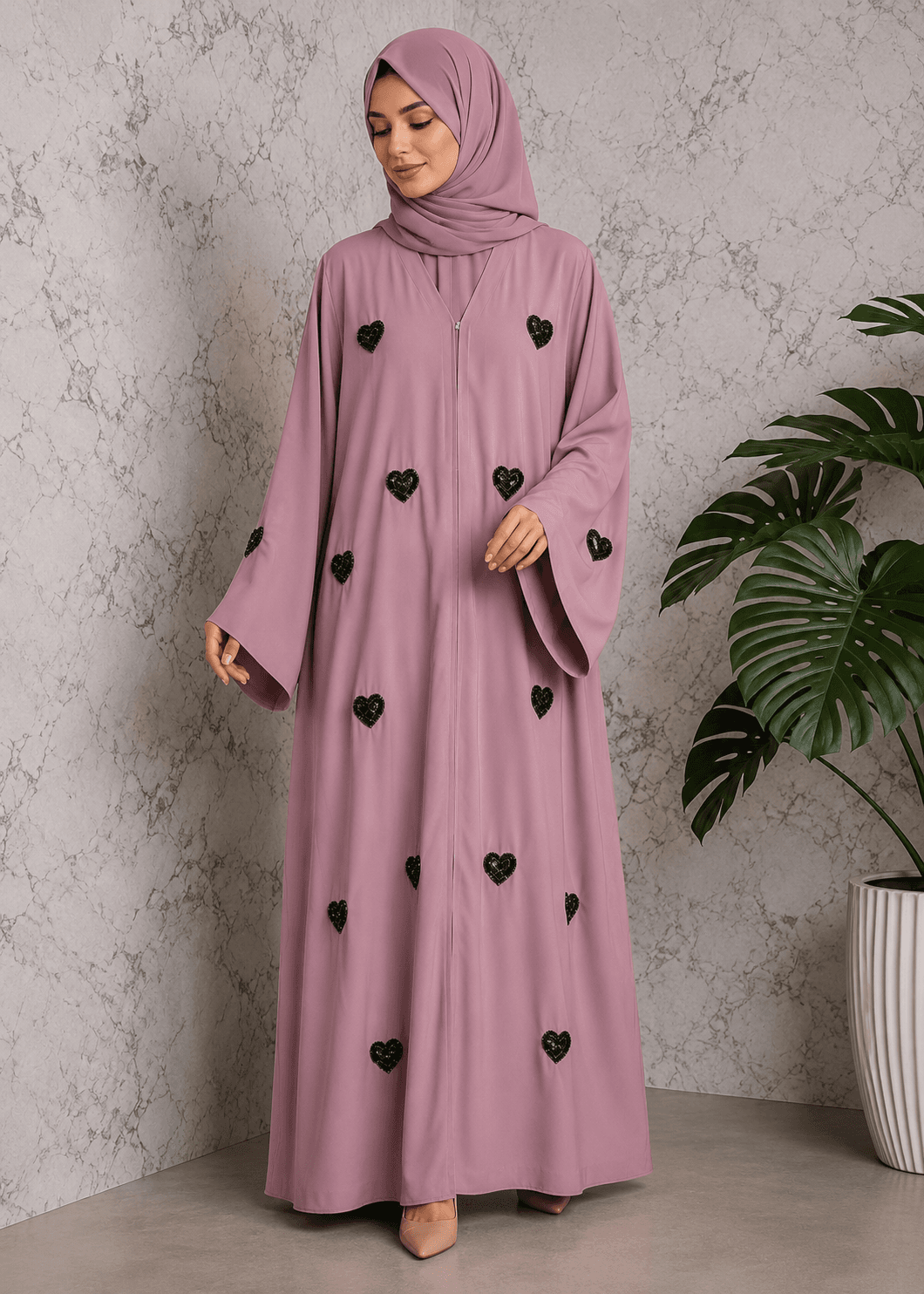 Premium Heart Handwork Front Open Abaya – TikTok Fabric  (Imported)