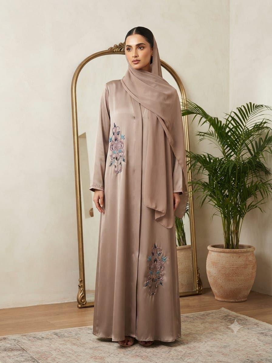 Premium Husna Handwork Abaya with Matching Hijab | Luxury Embroidered Modest Wear for Women