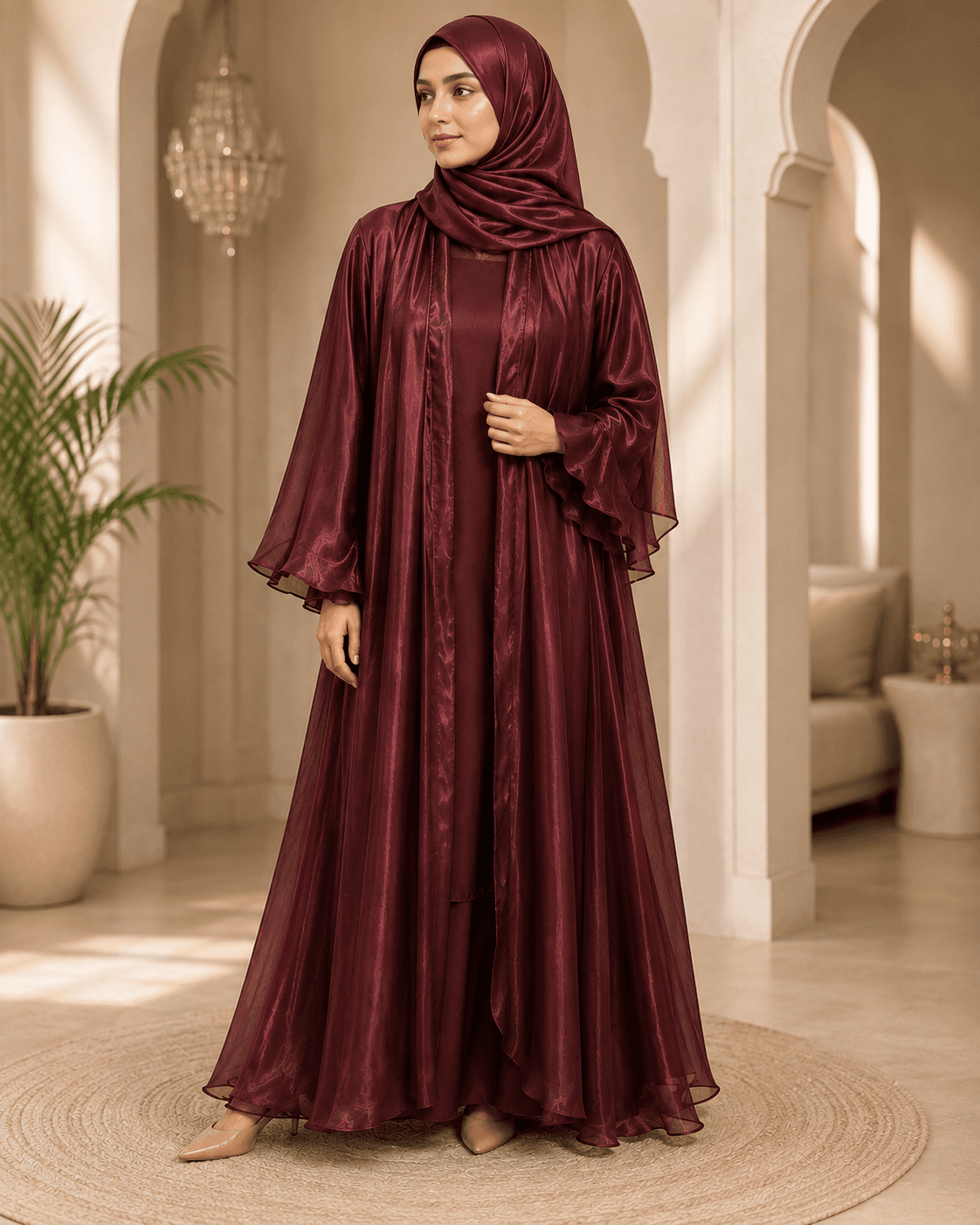 Queen 2-Piece Organza Tissue  Abaya with Matching Dupatta – Premium Luxury Modest Wear