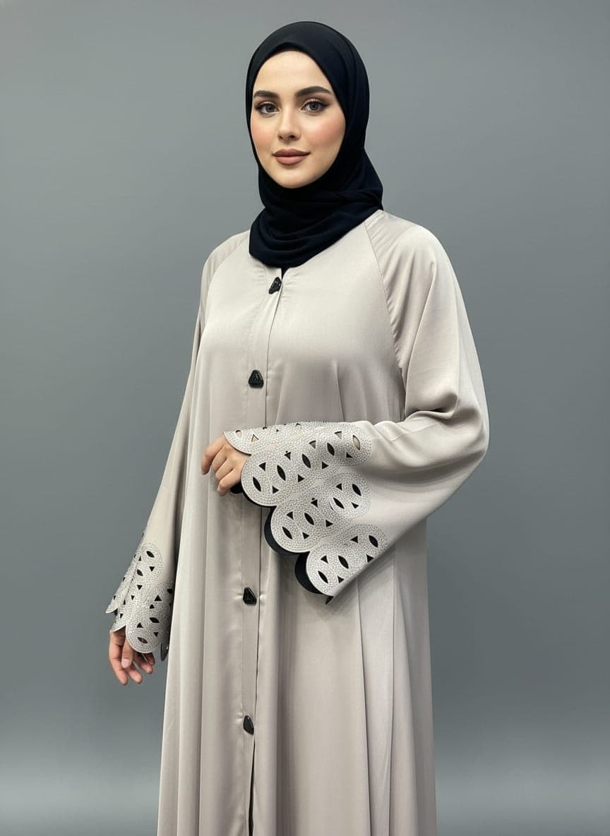 Premium Imported TikTok Abaya with Lazer Cut Stone Sleeves