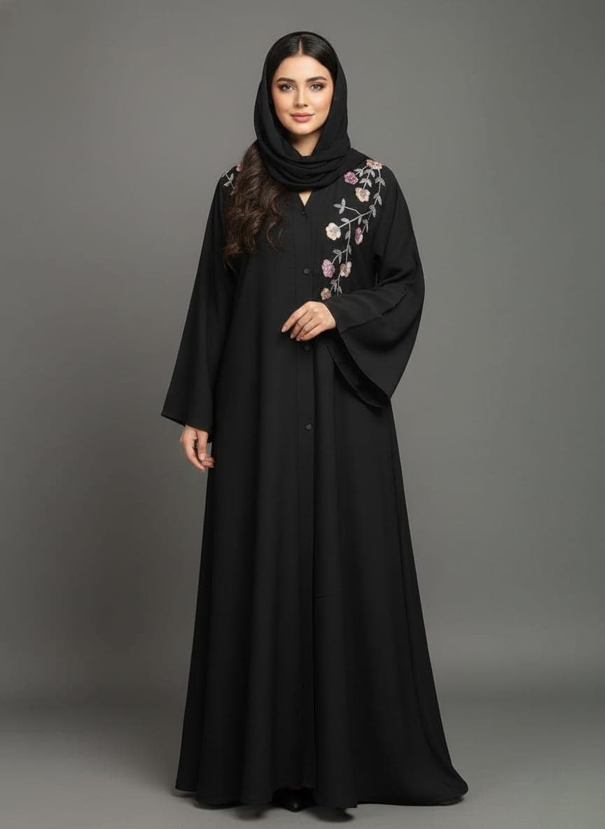 Premium Super Prada Abaya with Floral Sequence Handwork